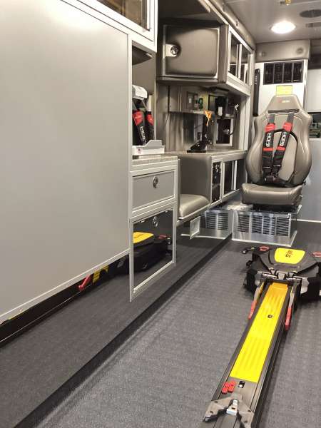 Photo of Algonquin Fire Department new delivery interior shot showcasing various cabinets and devices.