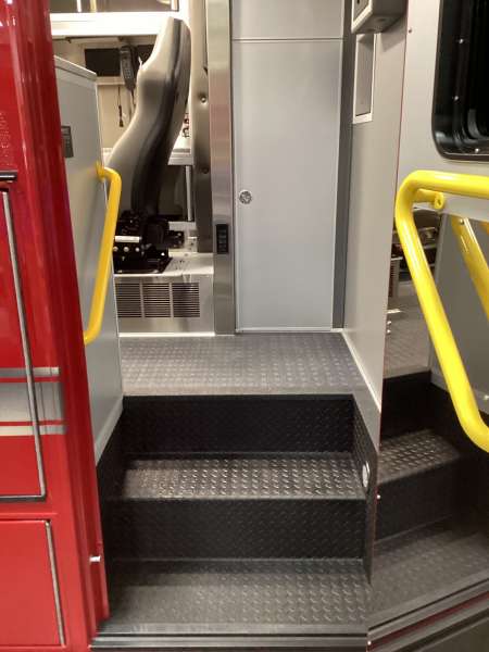 Photo of Algonquin Fire Department new delivery interior shot showcasing various cabinets and devices.