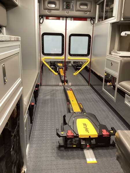 Photo of Algonquin Fire Department new delivery interior shot showcasing various cabinets and devices.
