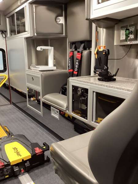 Photo of Algonquin Fire Department new delivery interior shot showcasing various cabinets and devices.