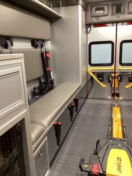 Photo of Algonquin Fire Department new delivery interior shot showcasing various cabinets and devices.