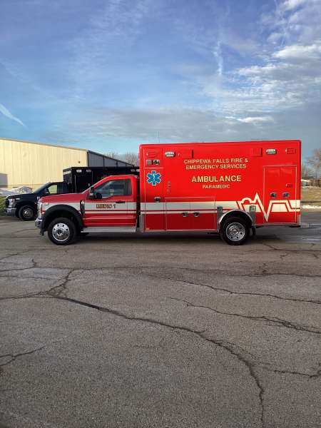 Photo of New Delivery for Chippewa Falls ambulance showcasing the vehicle outside.