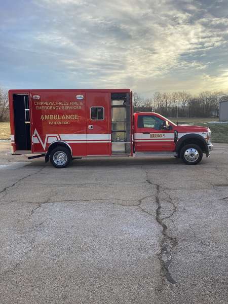 Photo of New Delivery for Chippewa Falls ambulance showcasing the vehicle outside.