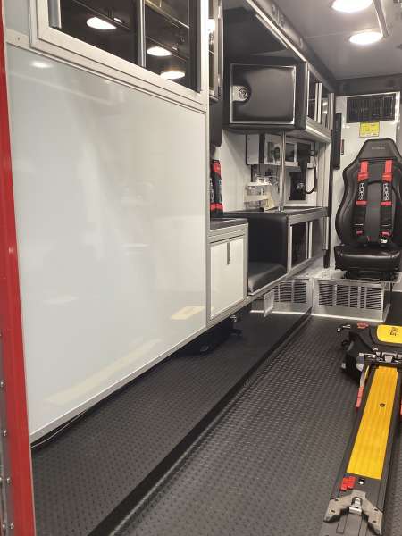 Photo of New Delivery for Chippewa Falls ambulance showcasing the vehicle interior and hardware.