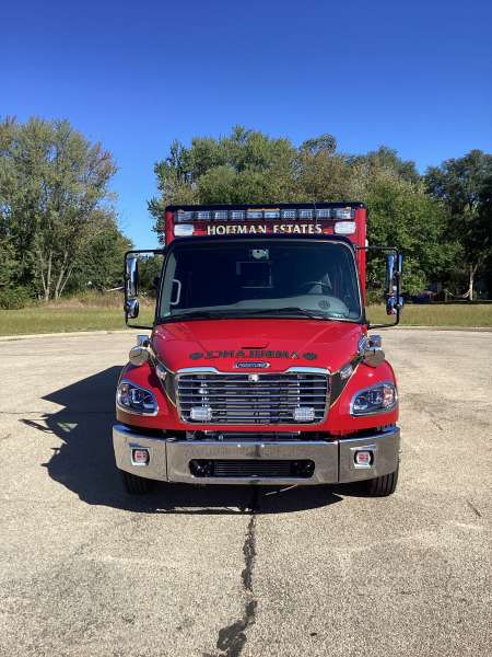 Photo of New delivery for Hoffman Estates Fire Department showcasing the ambulance with equipment.