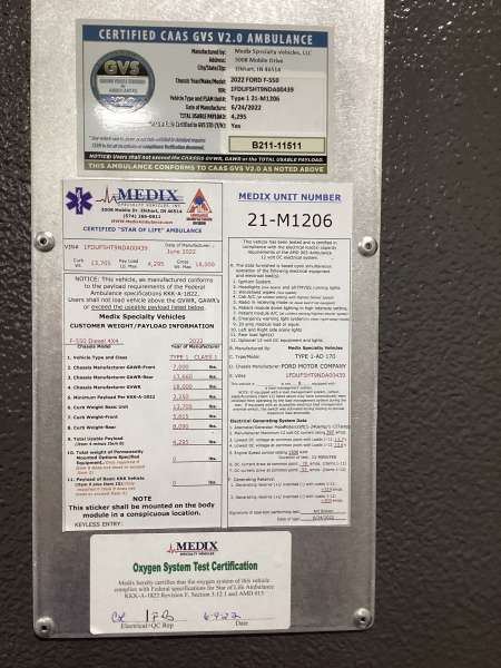 Photo of Earlville Fire Protection Dist. Ambulance Interior VIN Info