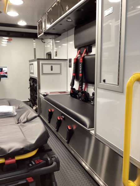 Photo of Logan County Paramedics new delivery showcasing the interior of the vehicle and it's features.
