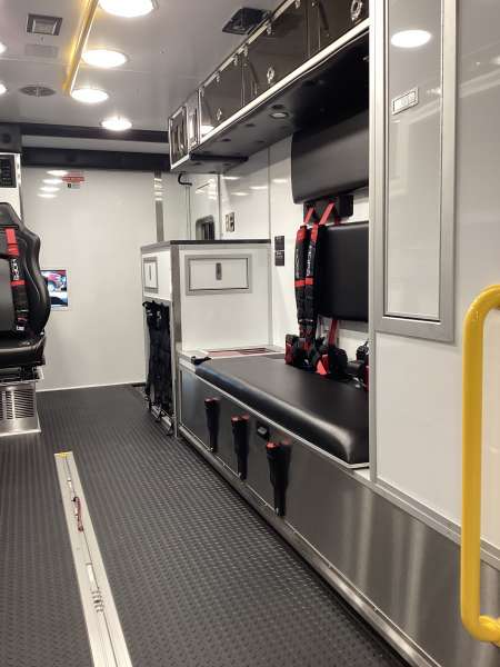 Photo of Logan County Paramedics new delivery showcasing the interior of the vehicle and it's features.