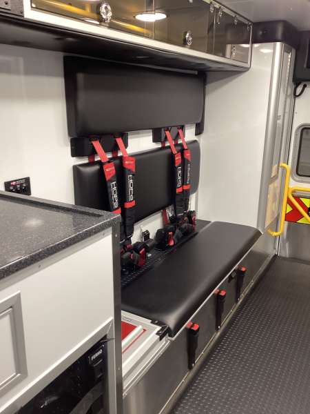 Photo of Logan County Paramedics new delivery showcasing the interior of the vehicle and it's features.