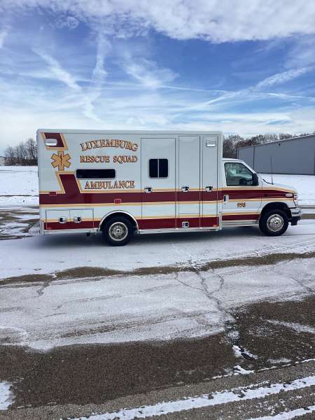 Photo of New delivery of the Luxemburg Rescue Squad-Ambulance outdoors.