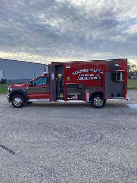 Photo of Metamora-Washburn Ambulance new delivery showcasing the exterior and all of its features.