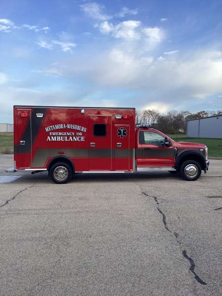 Photo of Metamora-Washburn Ambulance new delivery showcasing the exterior and all of its features.