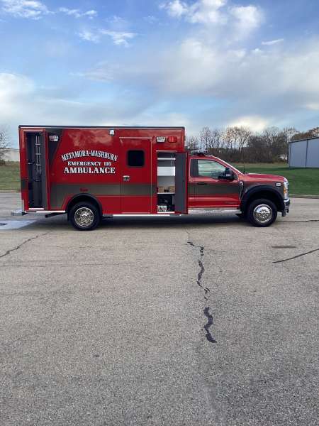 Photo of Metamora-Washburn Ambulance new delivery showcasing the exterior and all of its features.