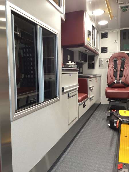 Photo of Metamora-Washburn Ambulance new delivery showcasing the interior with its equipment and features.