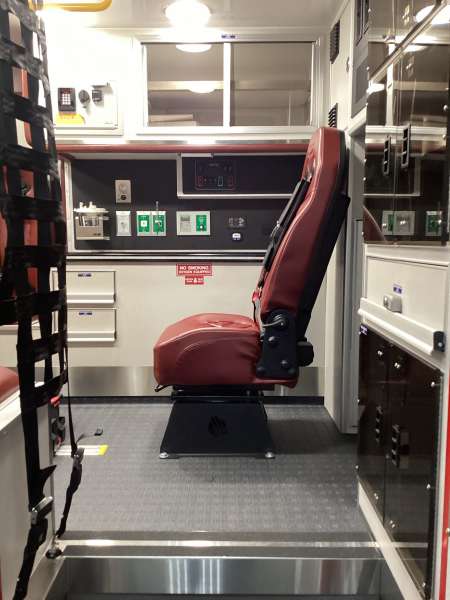 Photo of Metamora-Washburn Ambulance new delivery showcasing the interior with its equipment and features.