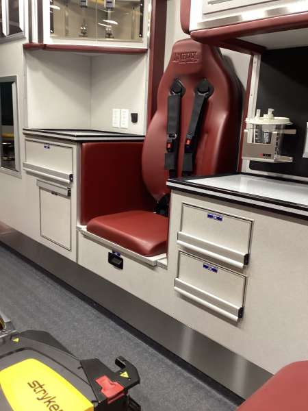 Photo of Metamora-Washburn Ambulance new delivery showcasing the interior with its equipment and features.