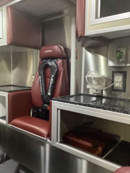 Photo of Morton Fire Department new delivery interior view showing hardware and devices.