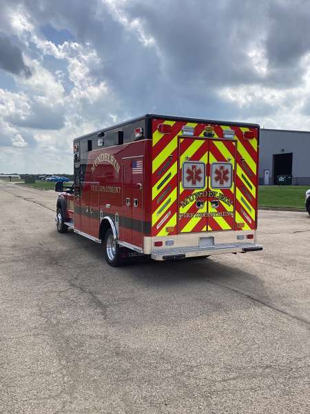 Photo of New Delivery Mundelein Fire Department outside view of the ambulance.