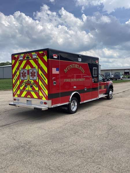 Photo of New Delivery Mundelein Fire Department outside view of the ambulance.