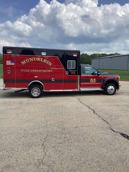 Photo of New Delivery Mundelein Fire Department outside view of the ambulance.