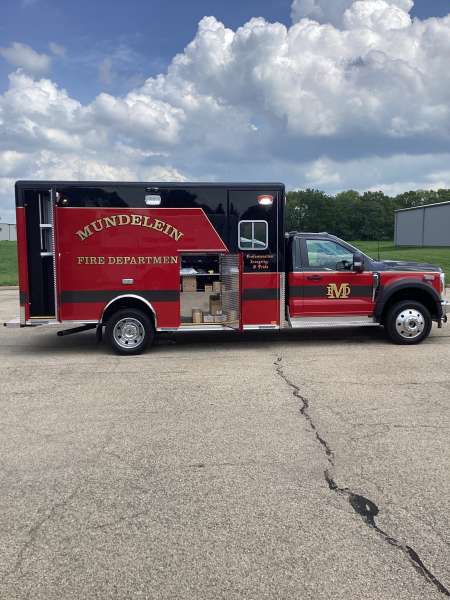 Photo of New Delivery Mundelein Fire Department outside view of the ambulance.