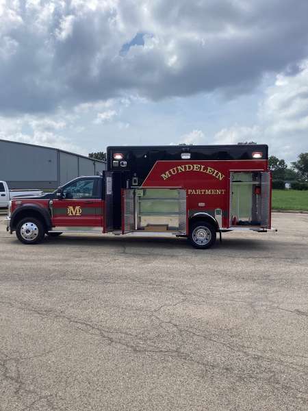 Photo of New Delivery Mundelein Fire Department outside view of the ambulance.