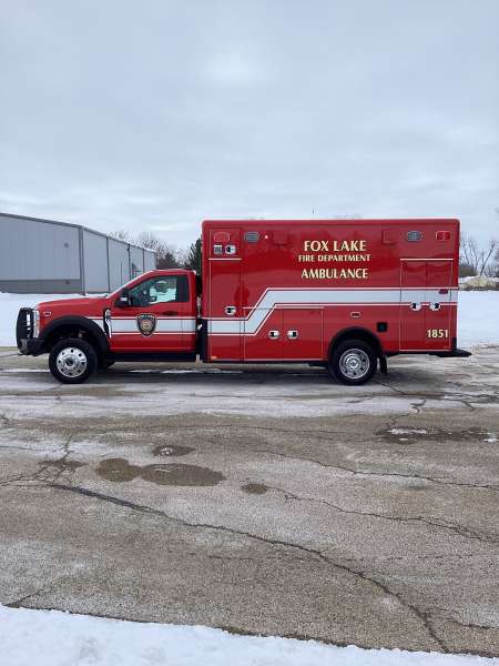 Photo of Fox Lake Fire Department exterior shot of new delivery with snow on the ground.
