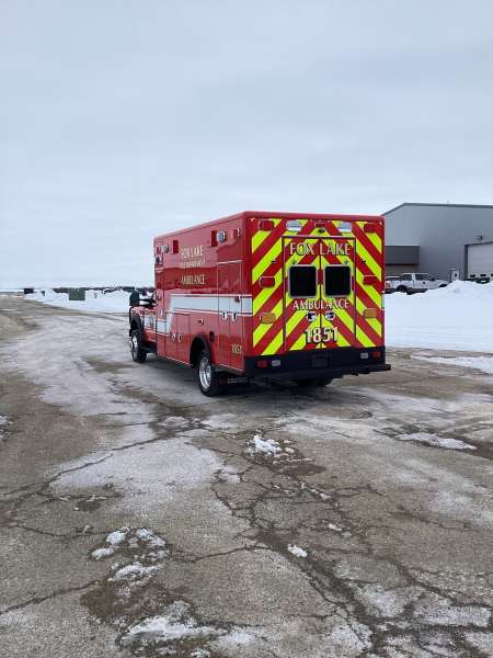 Photo of Fox Lake Fire Department exterior shot of new delivery with snow on the ground.