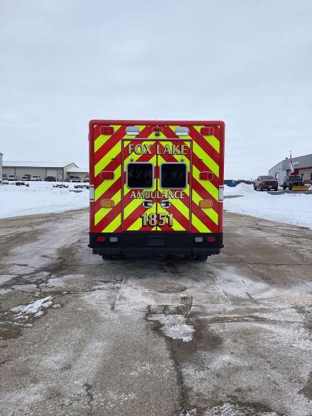 Photo of Fox Lake Fire Department exterior shot of new delivery with snow on the ground.