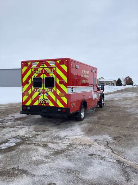 Photo of Fox Lake Fire Department exterior shot of new delivery with snow on the ground.