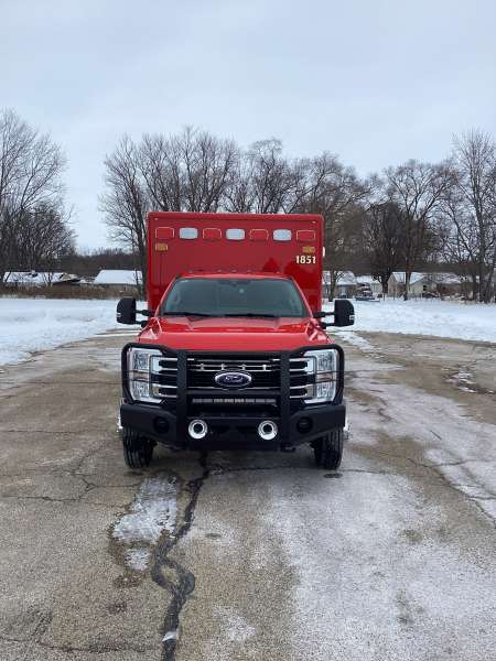 Photo of Fox Lake Fire Department exterior shot of new delivery with snow on the ground.