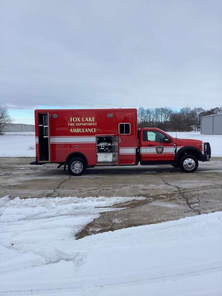 Photo of Fox Lake Fire Department exterior shot of new delivery with snow on the ground.