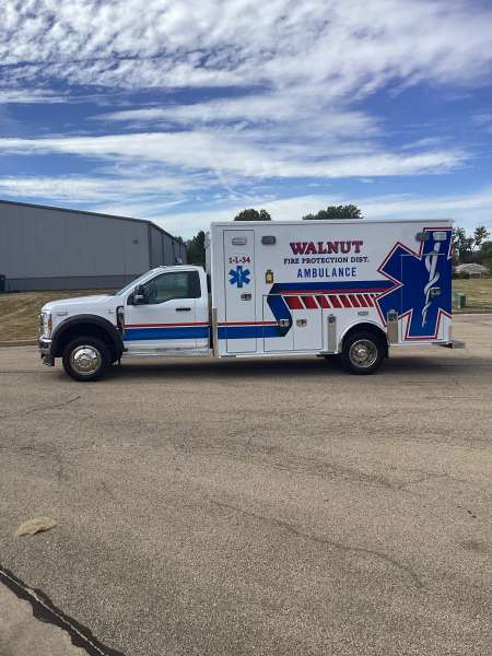 Photo of Walnut Fire Department exterior view of the new ambulance delivery