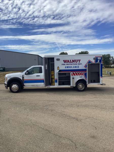Photo of Walnut Fire Department exterior view of the new ambulance delivery