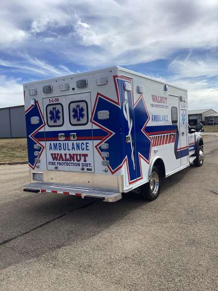 Photo of Walnut Fire Department exterior view of the new ambulance delivery