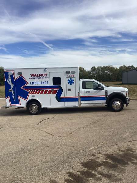 Photo of Walnut Fire Department exterior view of the new ambulance delivery