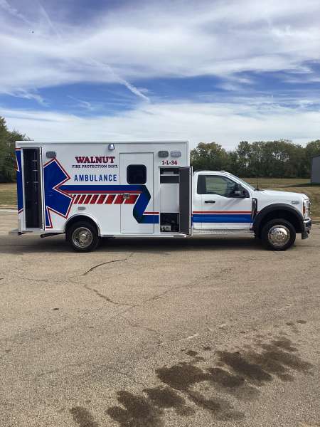 Photo of Walnut Fire Department exterior view of the new ambulance delivery