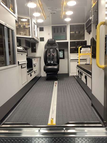 Photo of Walnut Fire Department interior view of the new ambulance delivery showcasing various equipment and cabintry