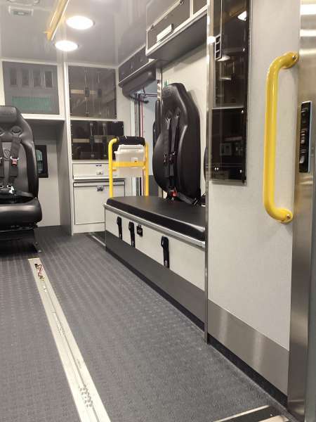 Photo of Walnut Fire Department interior view of the new ambulance delivery showcasing various equipment and cabintry