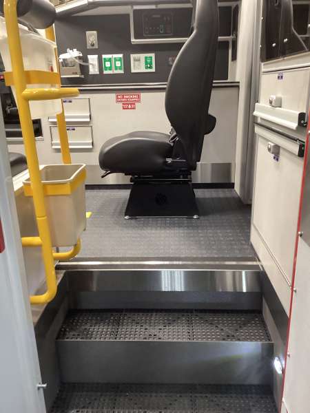 Photo of Walnut Fire Department interior view of the new ambulance delivery showcasing various equipment and cabintry