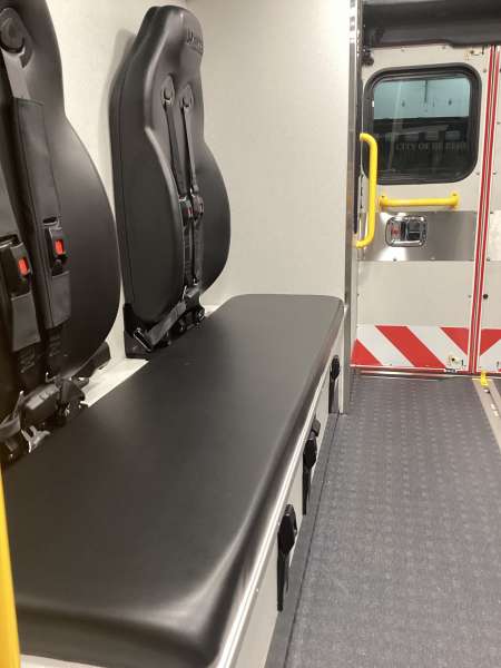 Photo of Walnut Fire Department interior view of the new ambulance delivery showcasing various equipment and cabintry
