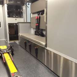 Photo of Wauconda Fire Dist. New Delivery outside showcasing the interior of the ambulance and all of its hardware.