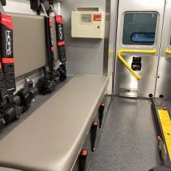 Photo of Wauconda Fire Dist. New Delivery outside showcasing the interior of the ambulance and all of its hardware.