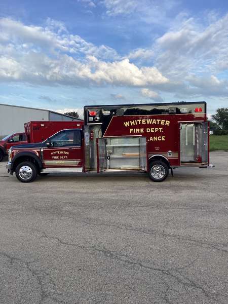 Photo of New Delivery Whitewater Fire Department Outside showcasing the new ambulance.