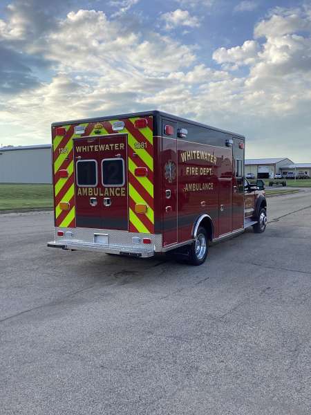 Photo of New Delivery Whitewater Fire Department Outside showcasing the new ambulance.