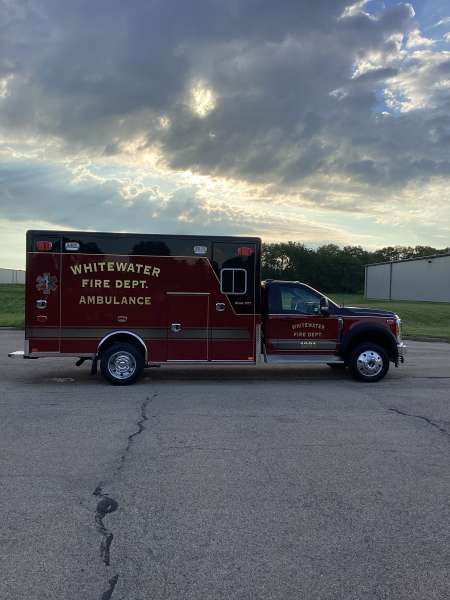 Photo of New Delivery Whitewater Fire Department Outside showcasing the new ambulance.