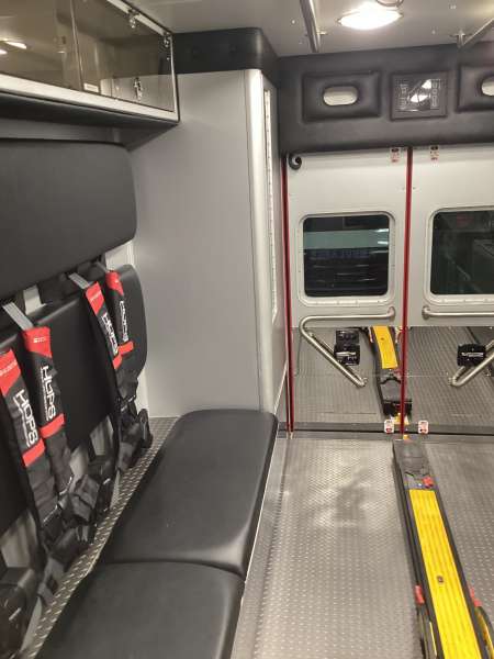 Photo of Foster Coach new delivery for East Joliet Fire showcasing the interior and cabin of the new vehicle.