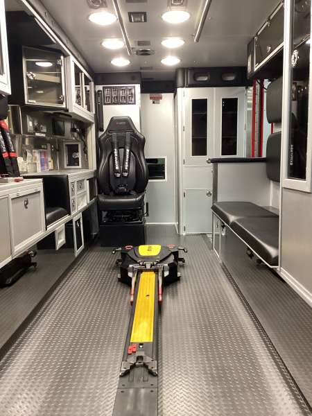 Photo of Foster Coach new delivery for East Joliet Fire showcasing the interior and cabin of the new vehicle.