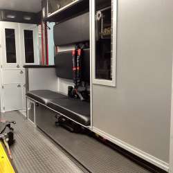 Photo of Foster Coach new delivery for East Joliet Fire showcasing the interior and cabin of the new vehicle.