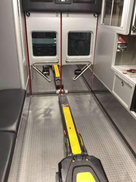 Photo of Foster Coach new delivery for East Joliet Fire showcasing the interior and cabin of the new vehicle.